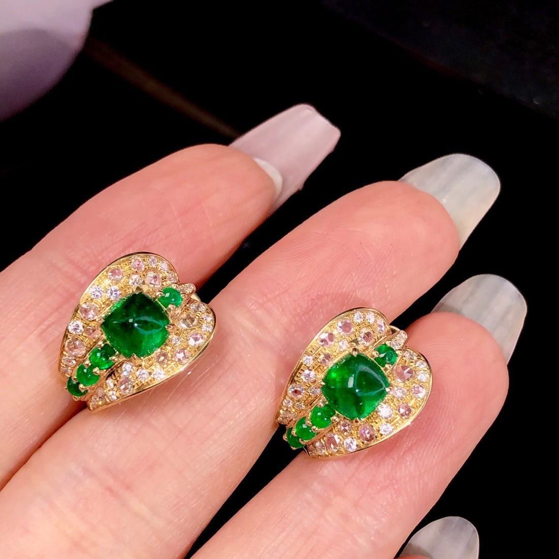 14k Gold 2.85 Ctw Vivid Green Natural Emerald & Diamond Earrings - 6