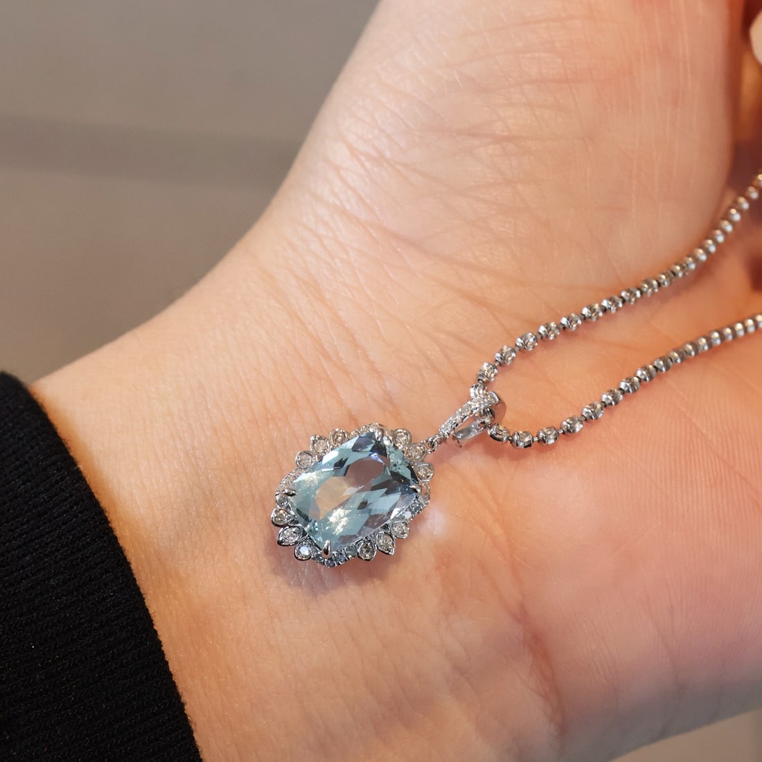 14k Gold 2.4 Ct Natural Aquamarine & Diamond Pendant( Without Chain ) - 3