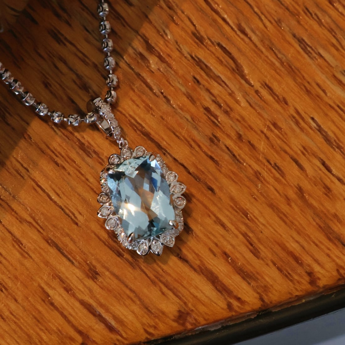 14k Gold 2.4 Ct Natural Aquamarine & Diamond Pendant( Without Chain ) - 4