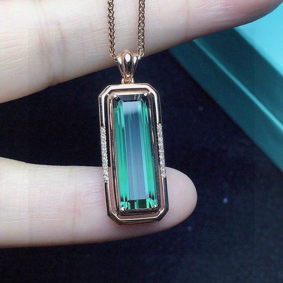 14k Gold 4.39 Ct Natural Tourmaline & Diamond Pendant( Without Chain ) - 3