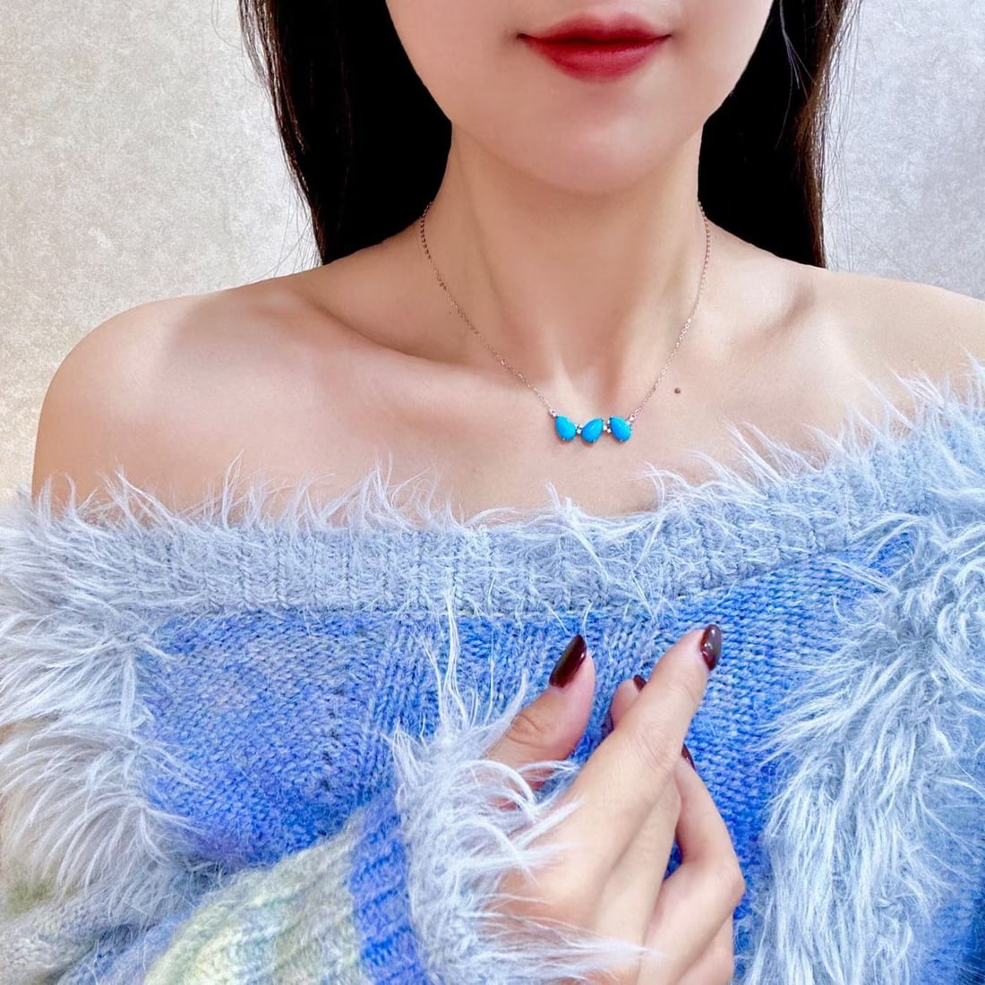 14k Gold 4.13 Ctw Natural Blue Turquoise & Diamond Necklace - 4