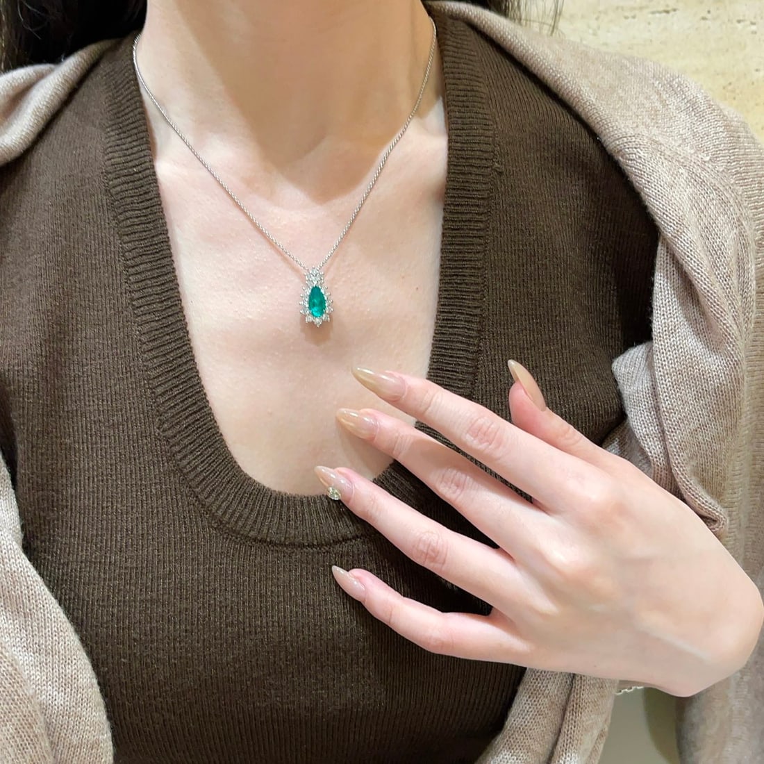 14k Gold 1.52 Ct Natural Emerald & Diamond Pendant( Without Chain ) - 3