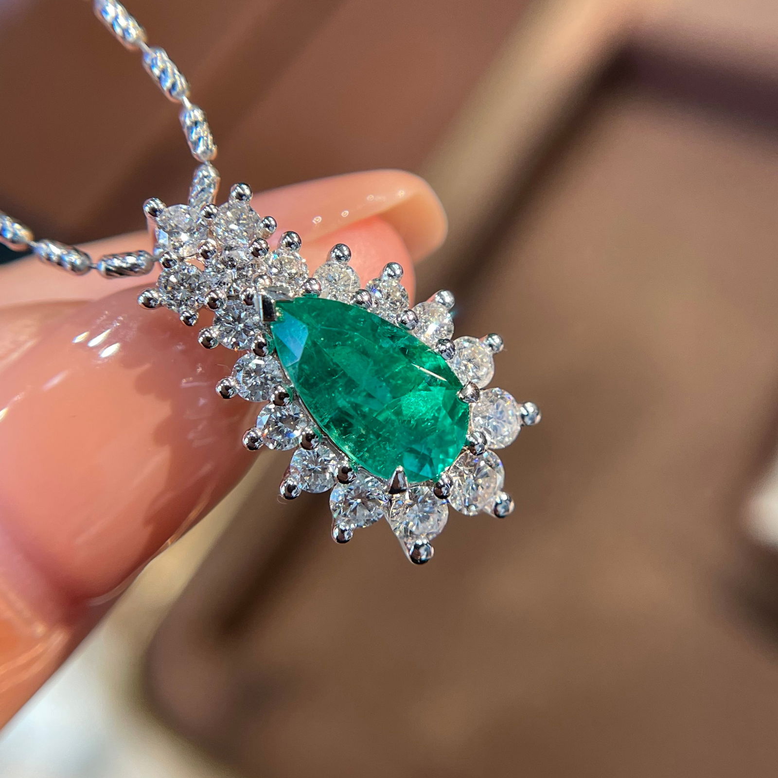 14k Gold 1.52 Ct Natural Emerald & Diamond Pendant( Without Chain ) - 7