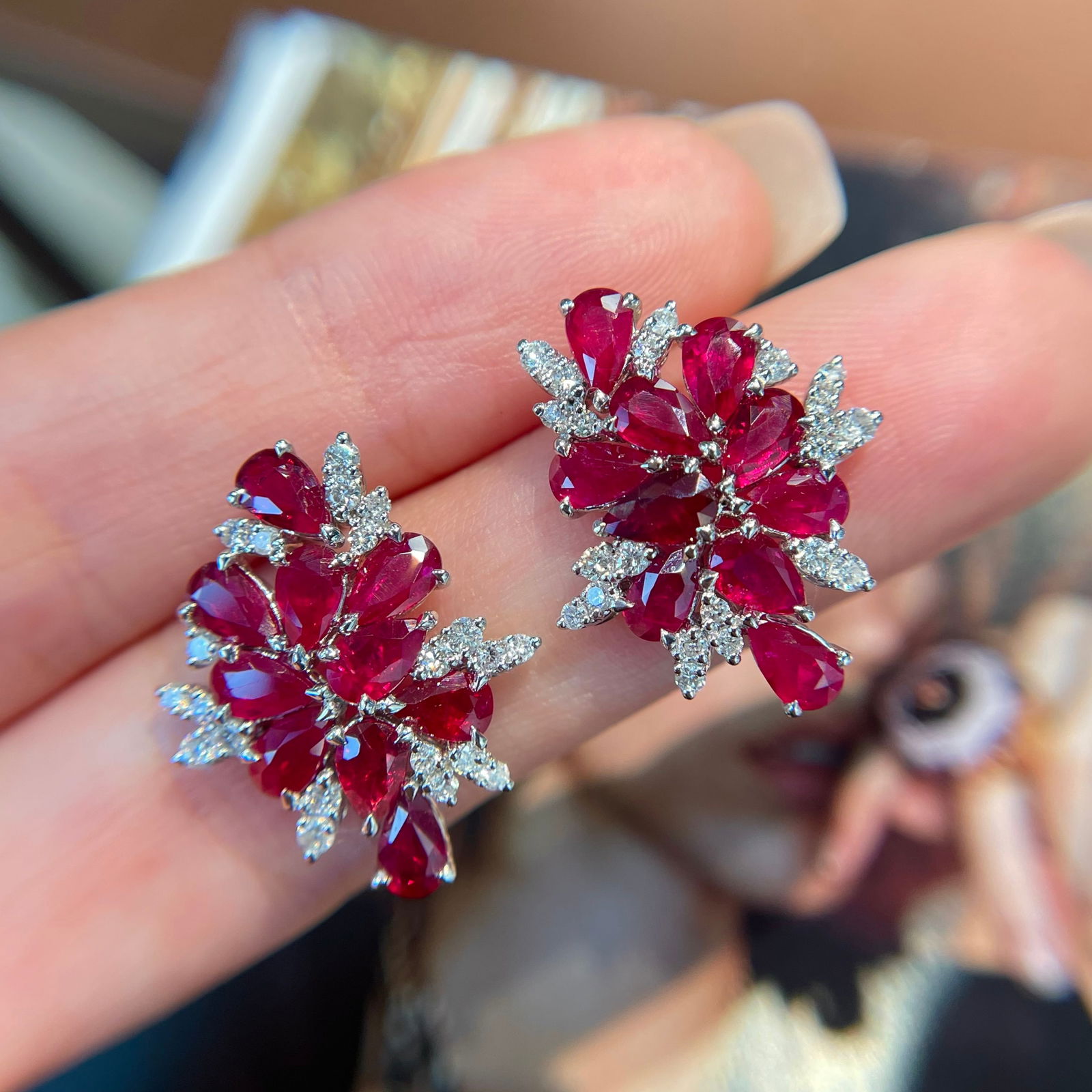 14k Gold 3.4 Ct Natural Ruby & Diamond Earrings - 2