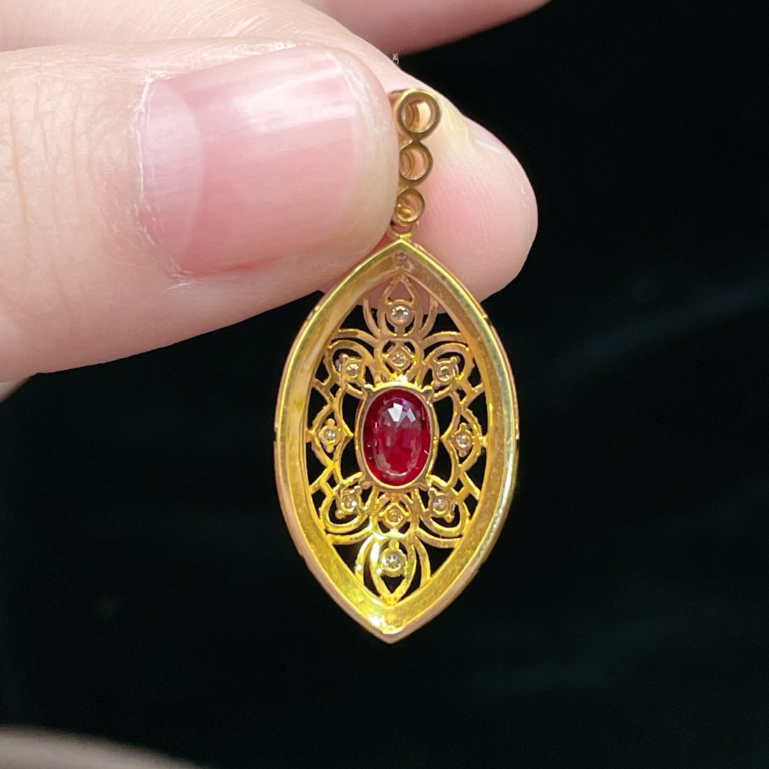 14k Gold 1.48 Ctw Vivid Red Natural Ruby & Diamond Pendant( Without Chain ) - 6