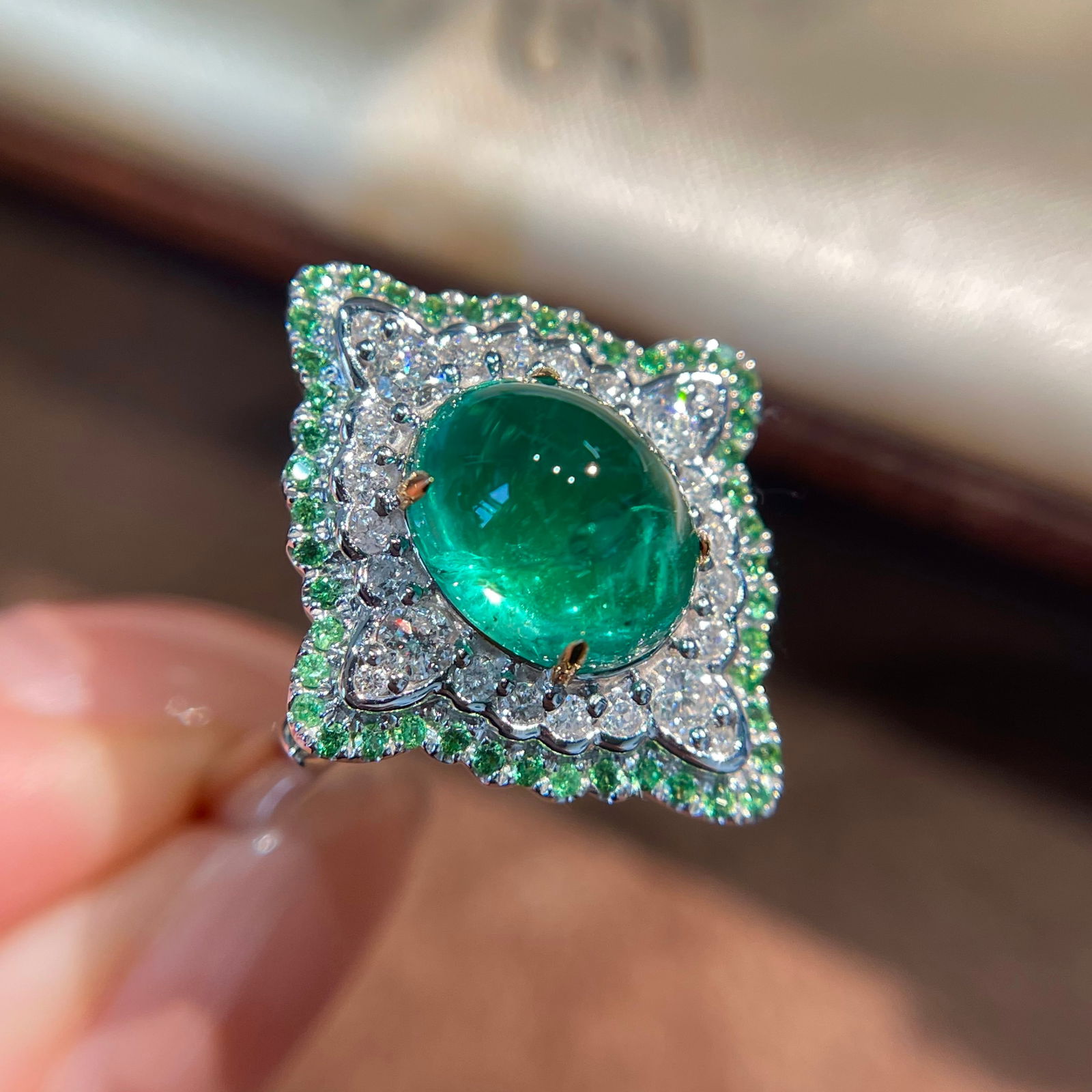 14k Gold 2.66 Ct Natural Emerald & Diamond Ring/pendant( Without Chain ) (1 of 9)