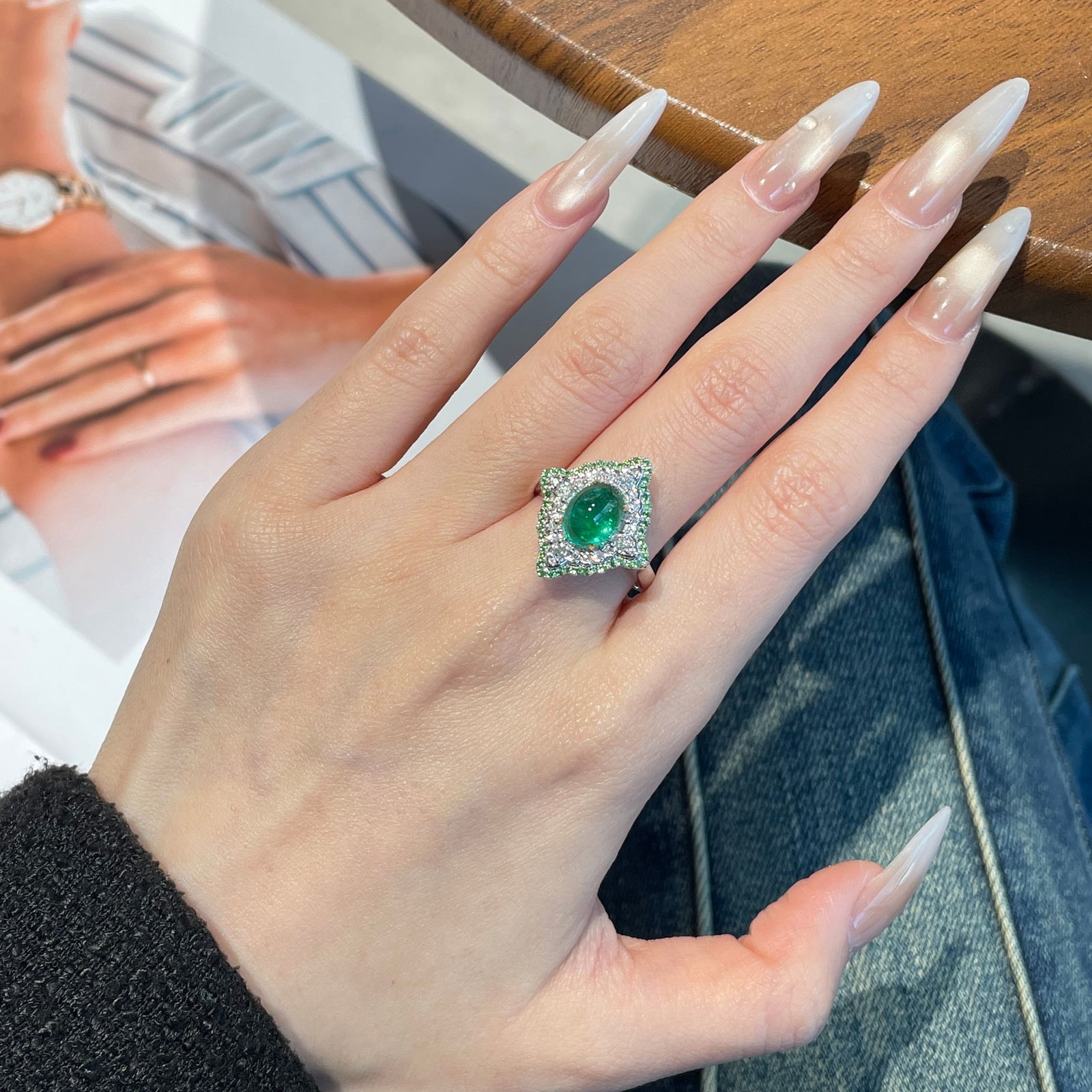 14k Gold 2.66 Ct Natural Emerald & Diamond Ring/pendant( Without Chain ) - 5