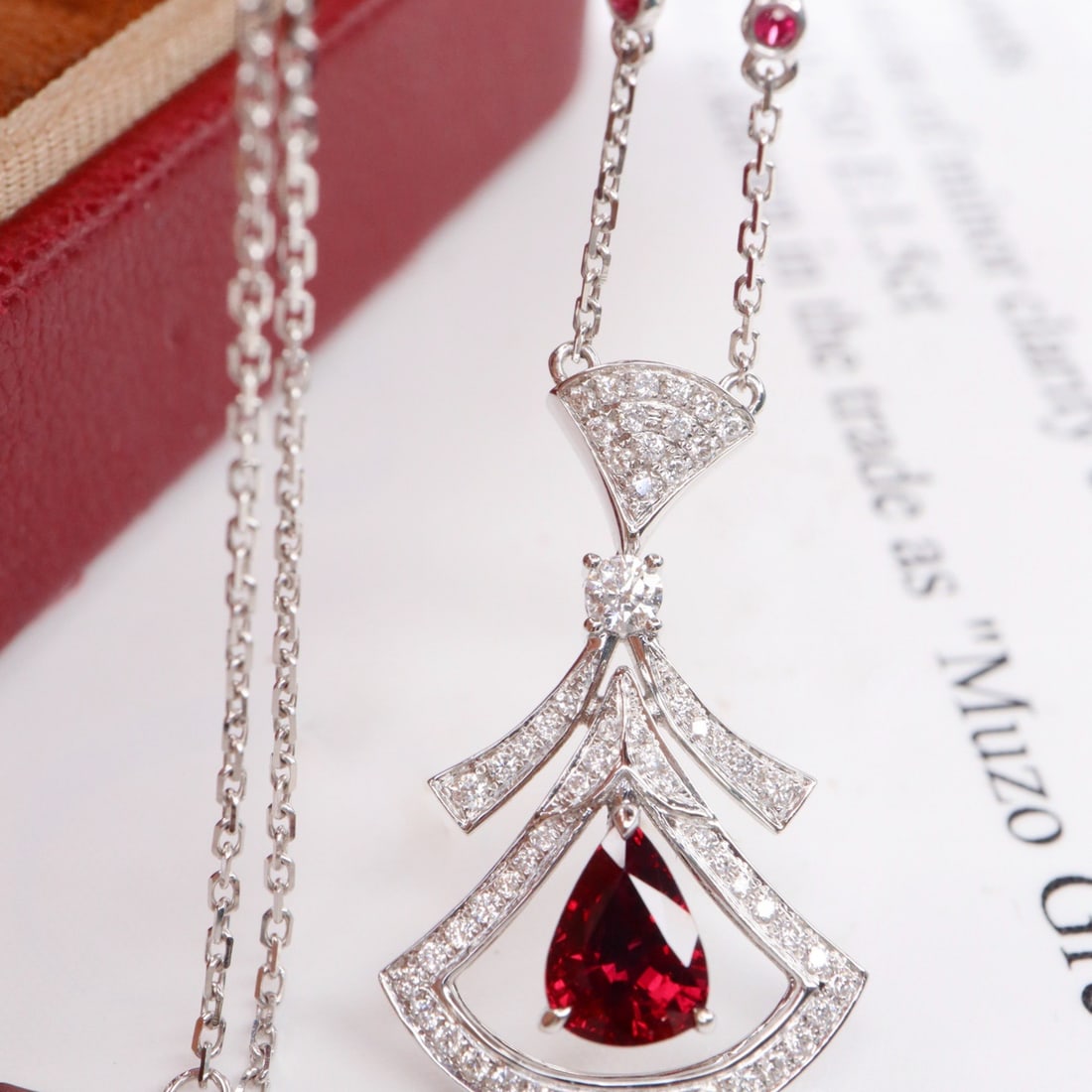 14k Gold 1.51 Ctw Natural Ruby & Diamond Necklace - 3