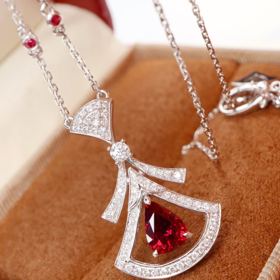 14k Gold 1.51 Ctw Natural Ruby & Diamond Necklace - 4