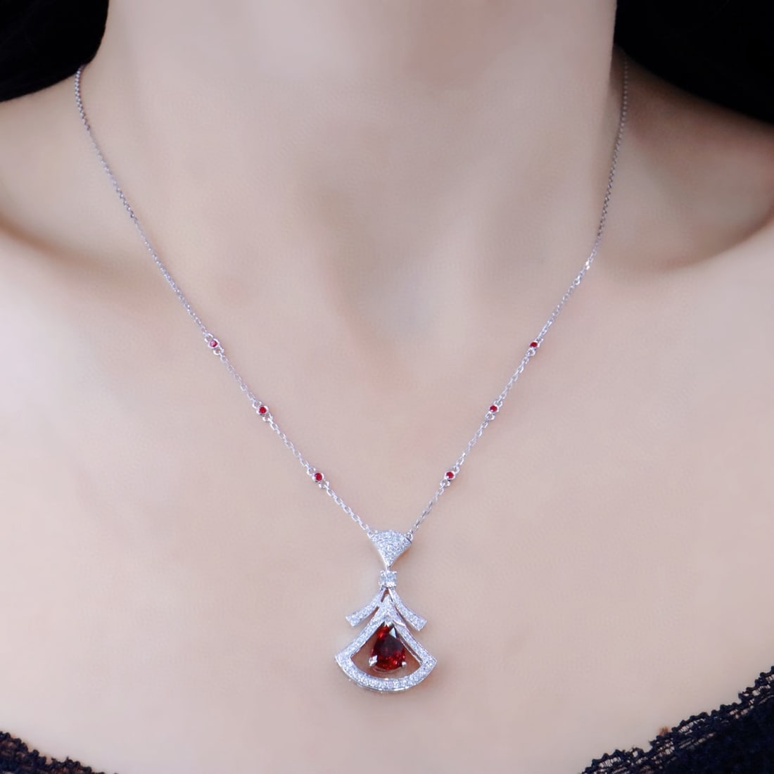 14k Gold 1.51 Ctw Natural Ruby & Diamond Necklace - 5