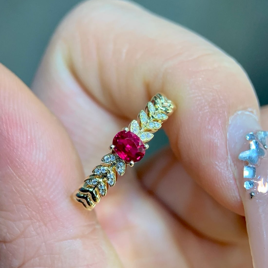 14k Gold 0.44 Ctw Natural Ruby & Diamond Ring - 4