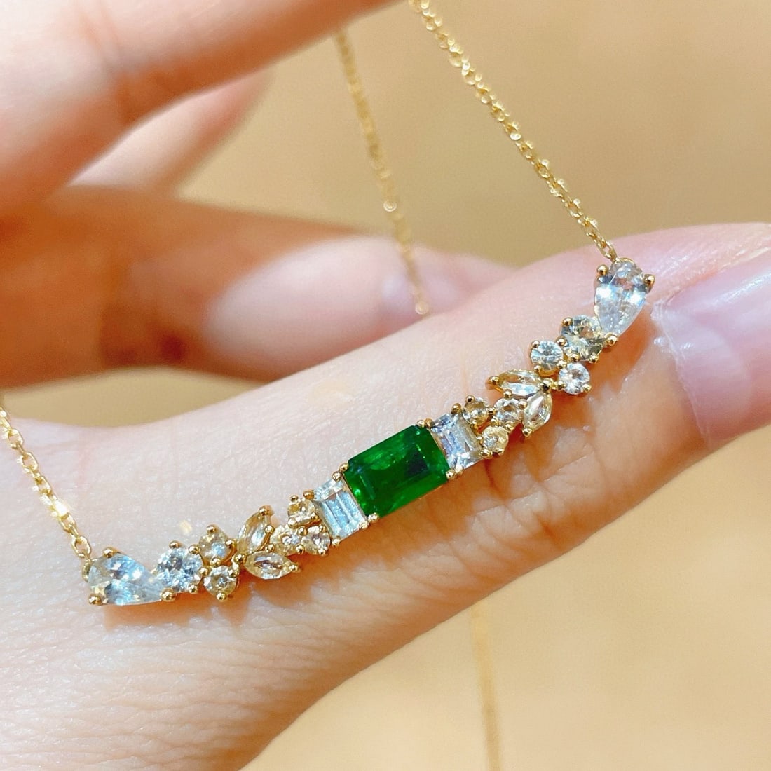 14k Gold 2.07 Ctw Natural Emerald & Sapphire Necklace - 2