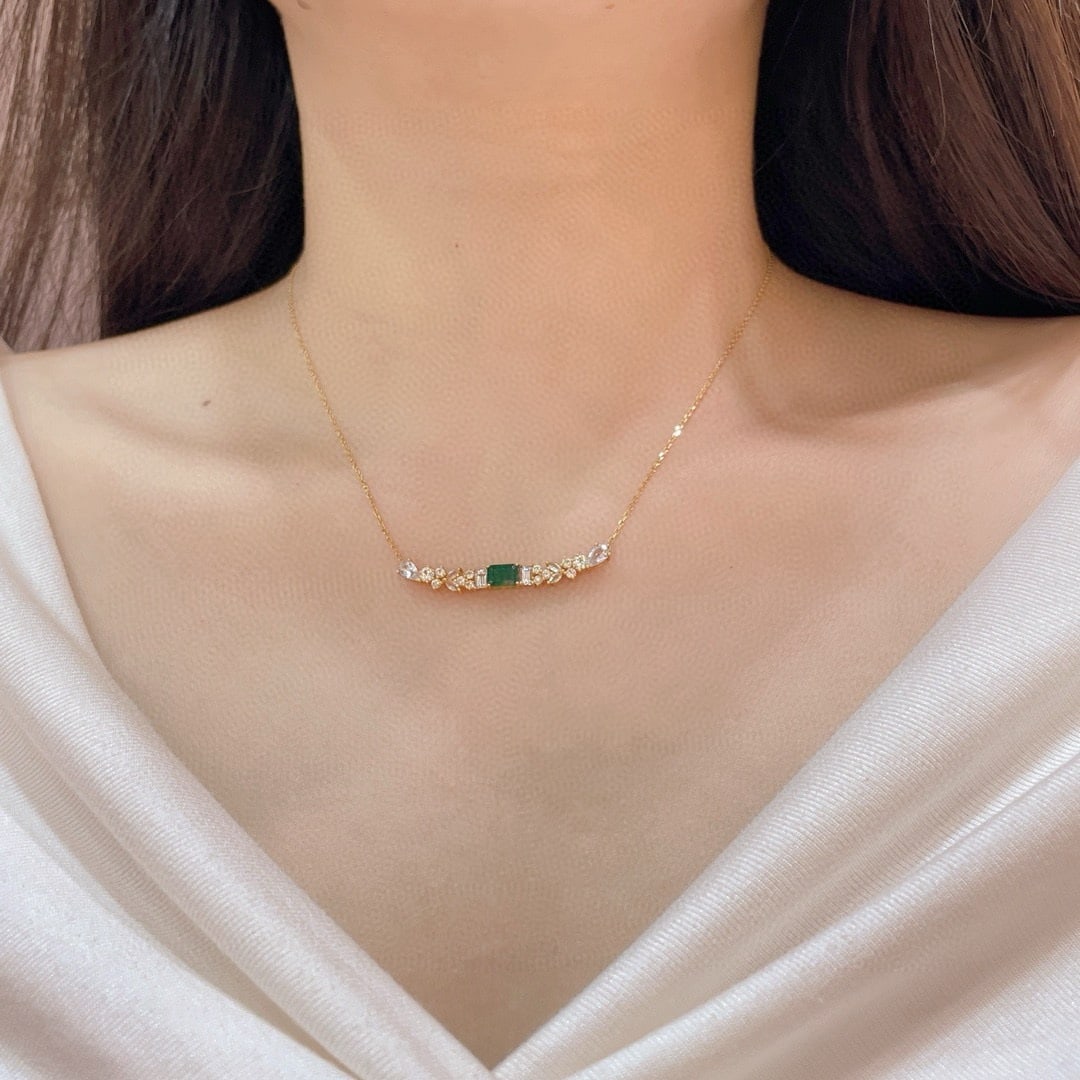 14k Gold 2.07 Ctw Natural Emerald & Sapphire Necklace - 6