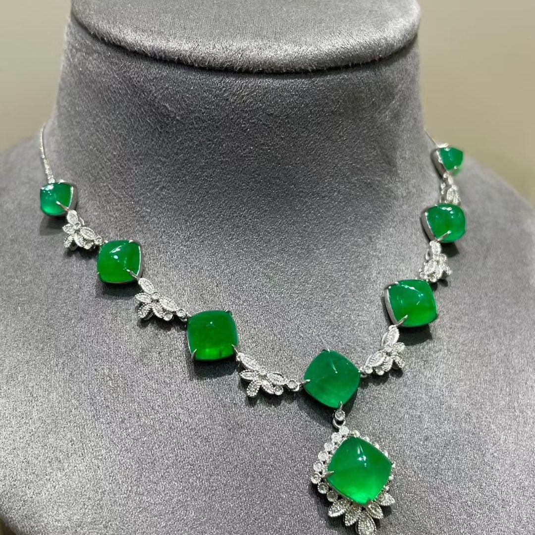 14k Gold 18.88 Ct Natural Emerald & Diamond Necklace - 3