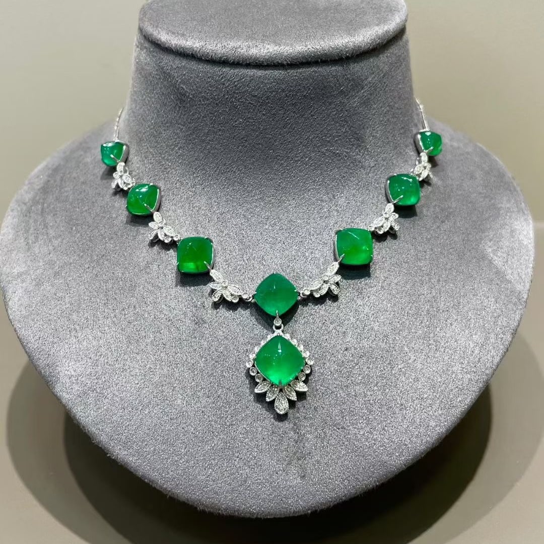 14k Gold 18.88 Ct Natural Emerald & Diamond Necklace - 5