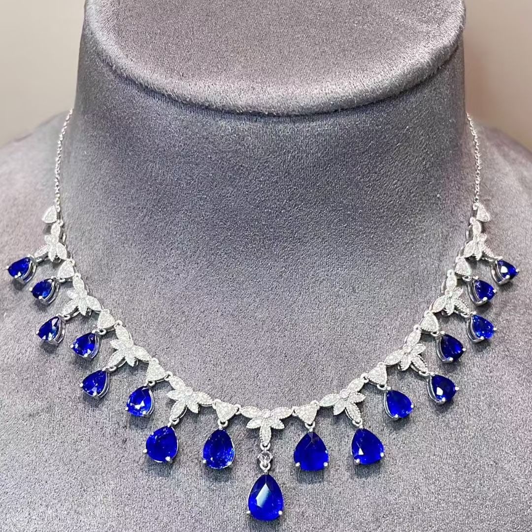 14k Gold 7.6 Ct Natural Sapphire & Diamond Necklace (1 of 7)