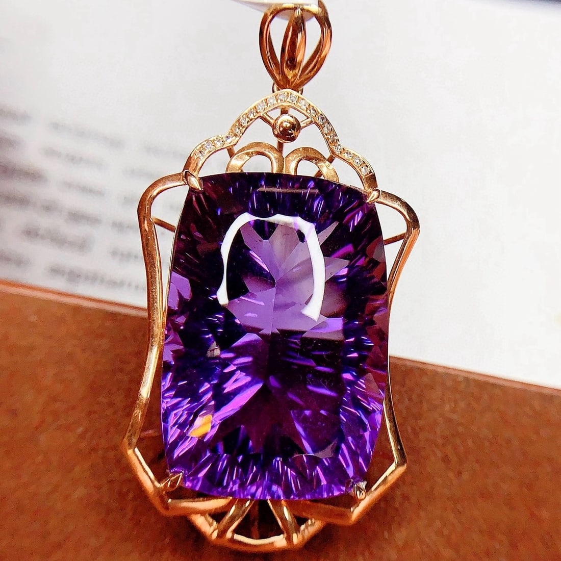 14k Gold 41.4 Ct Natural Amethyst & Diamond Pendant( Without Chain ) - 4
