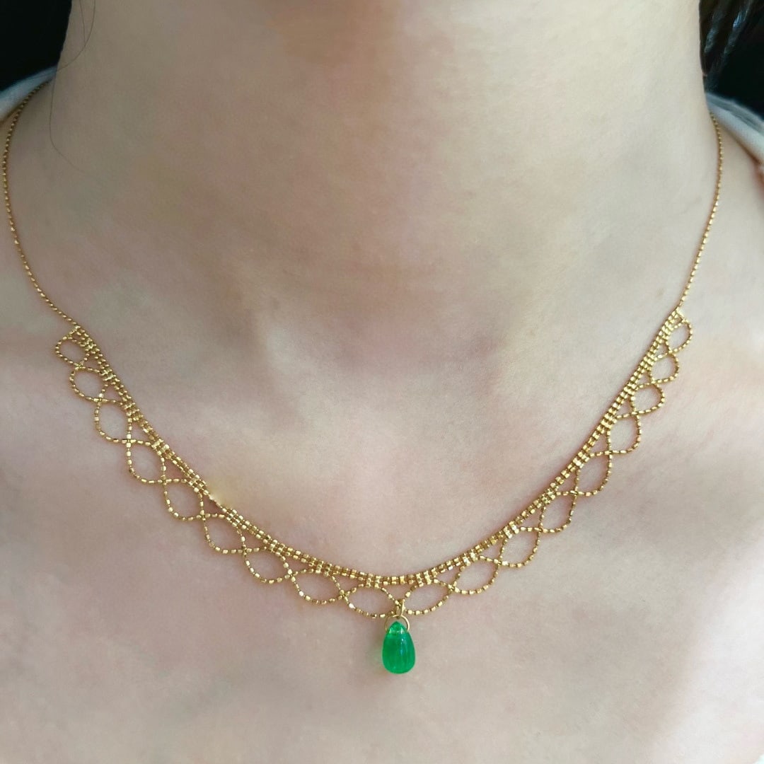 14k Gold 3.00 Ct Natural Emerald Necklace - 6