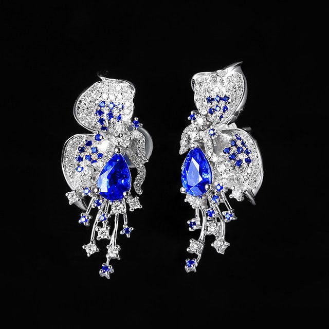 14k Gold 1.59 Ctw Natural Sapphire & Diamond Earrings - 2