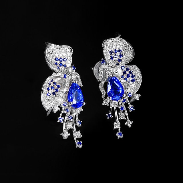 14k Gold 1.59 Ctw Natural Sapphire & Diamond Earrings - 3