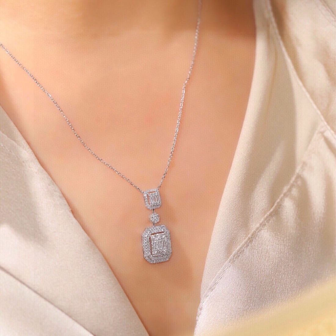 14k Gold 0.65 Ct Natural H Diamond Necklace - 6