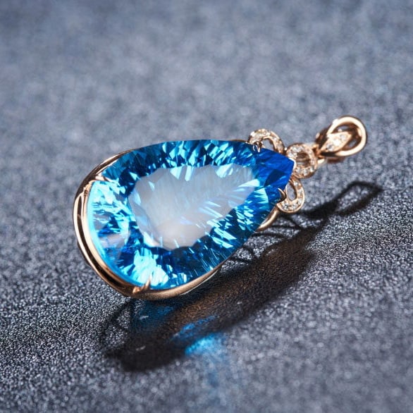 14k Gold 24 Ct Natural Topaz & Diamond Pendant( Without Chain ) - 6