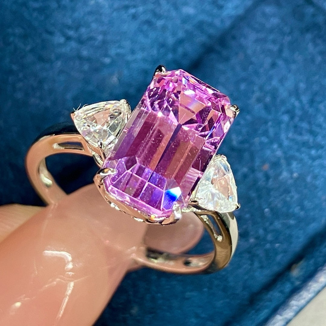 14k Gold 5.78 Ctw Natural Kunzite & Sapphire Ring - 6