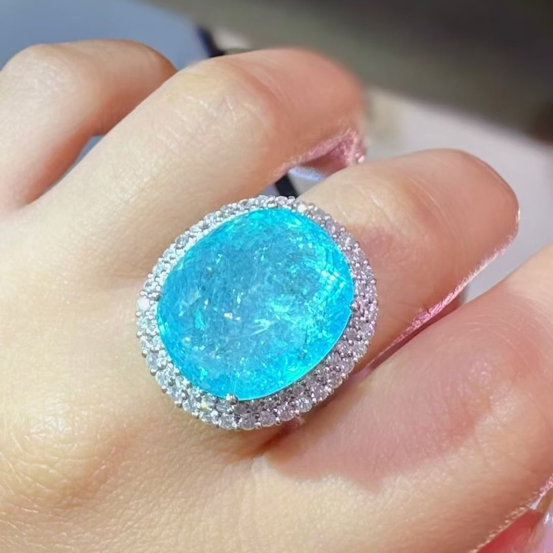 14k Gold 22.52 Ctw Natural Paraiba Tourmaline & Diamond Ring/pendant( Without Chain ) - 3