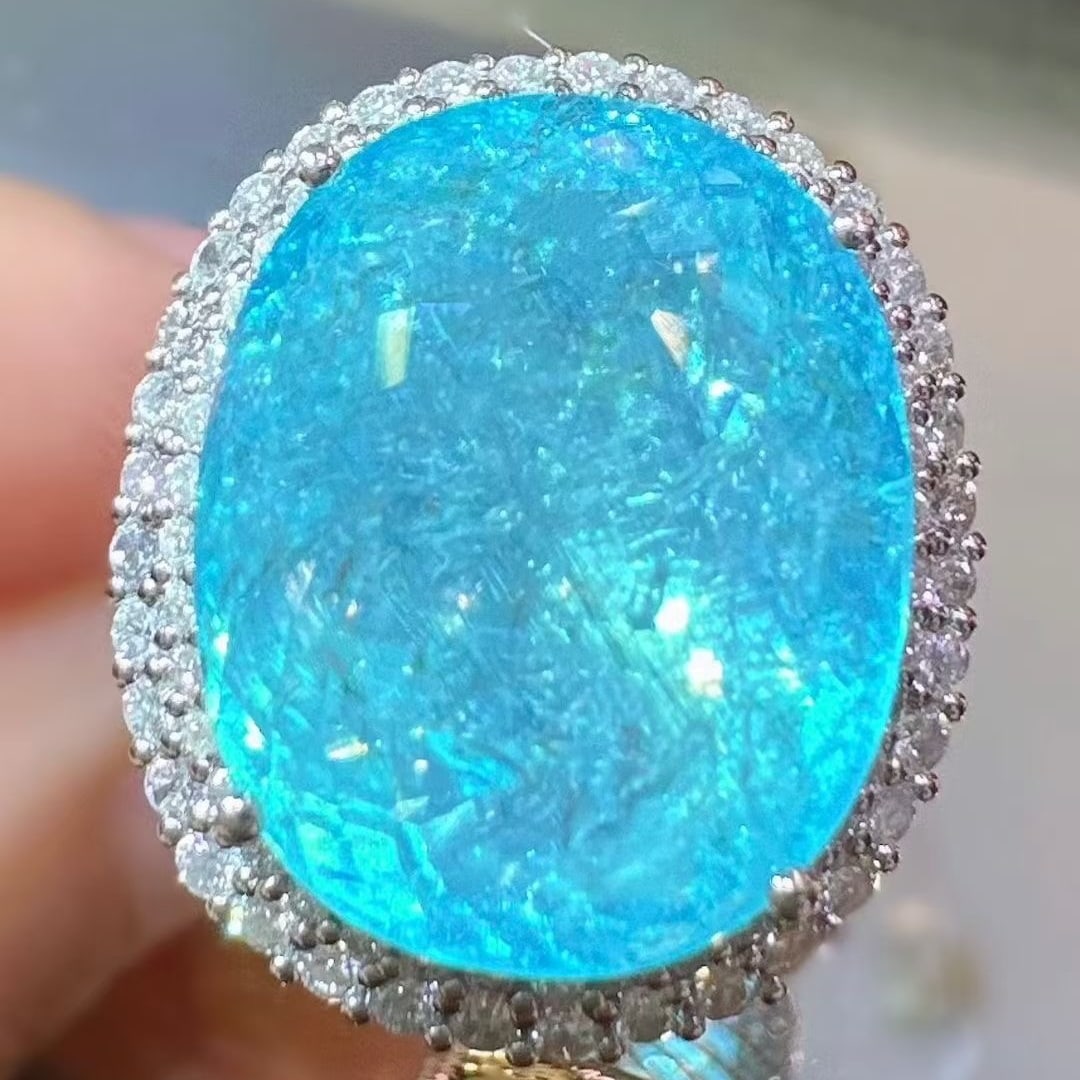 14k Gold 22.52 Ctw Natural Paraiba Tourmaline & Diamond Ring/pendant( Without Chain ) - 5