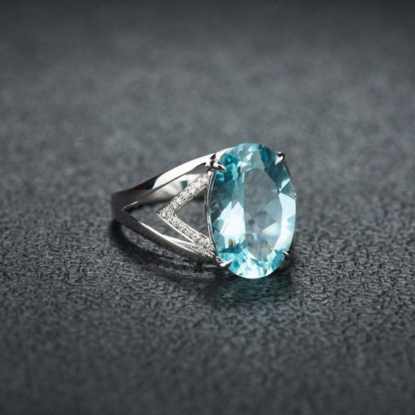 14k Gold 5.00 Ct Natural Aquamarine & Diamond Ring - 2