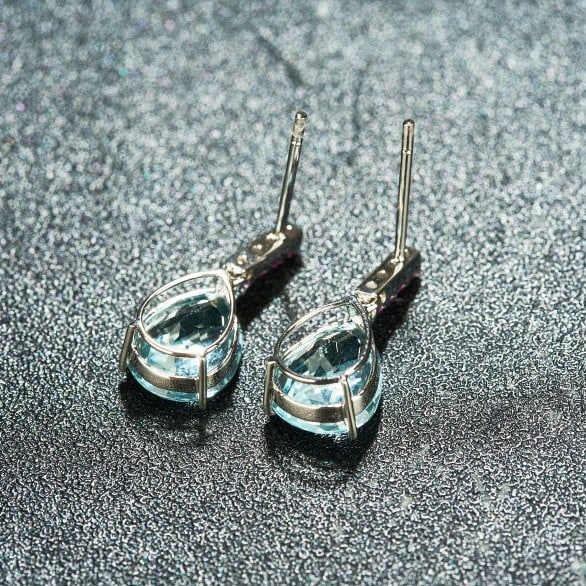 14k Gold 3.89 Ct Natural Aquamarine & Sapphire Earrings - 2