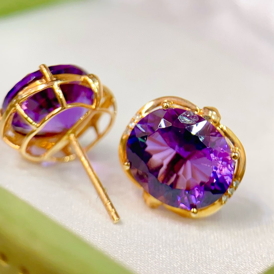 14k Gold 9.13 Ctw Natural Amethyst & Diamond Earrings - 4