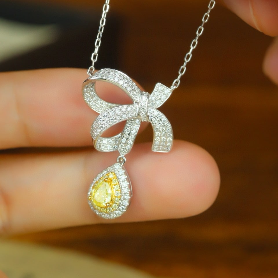 14k Gold 0.69 Ctw Natural Yellow Diamond & Diamond Necklace - 4