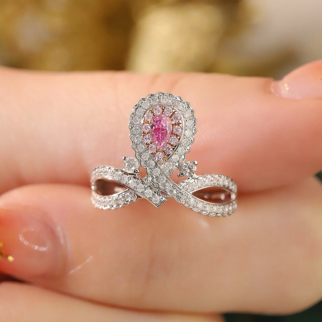 14k Gold 0.58 Ctw Natural Pink Diamond & Diamond Ring - 6