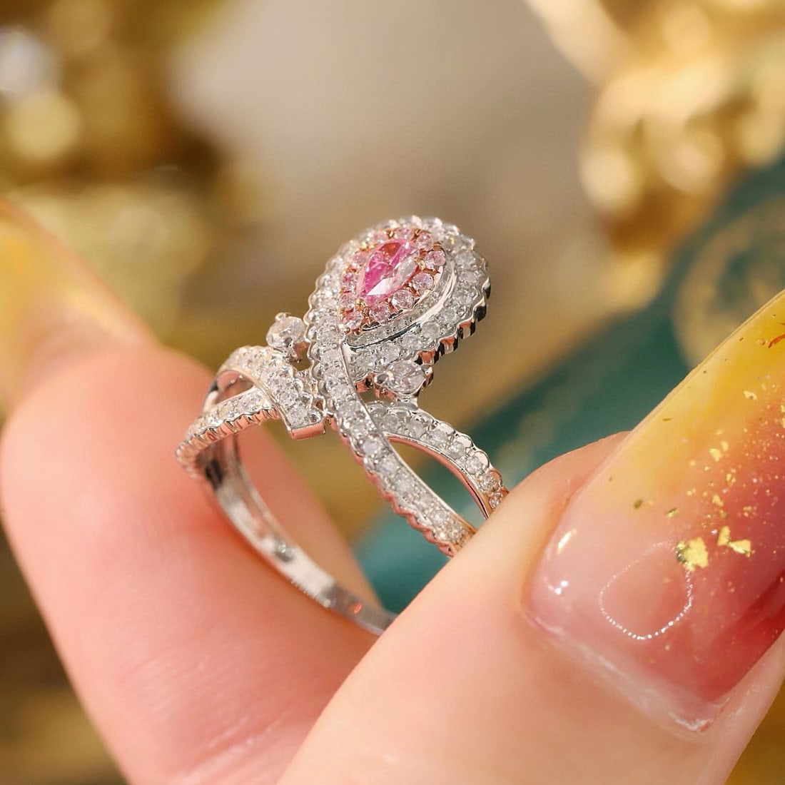 14k Gold 0.58 Ctw Natural Pink Diamond & Diamond Ring - 8