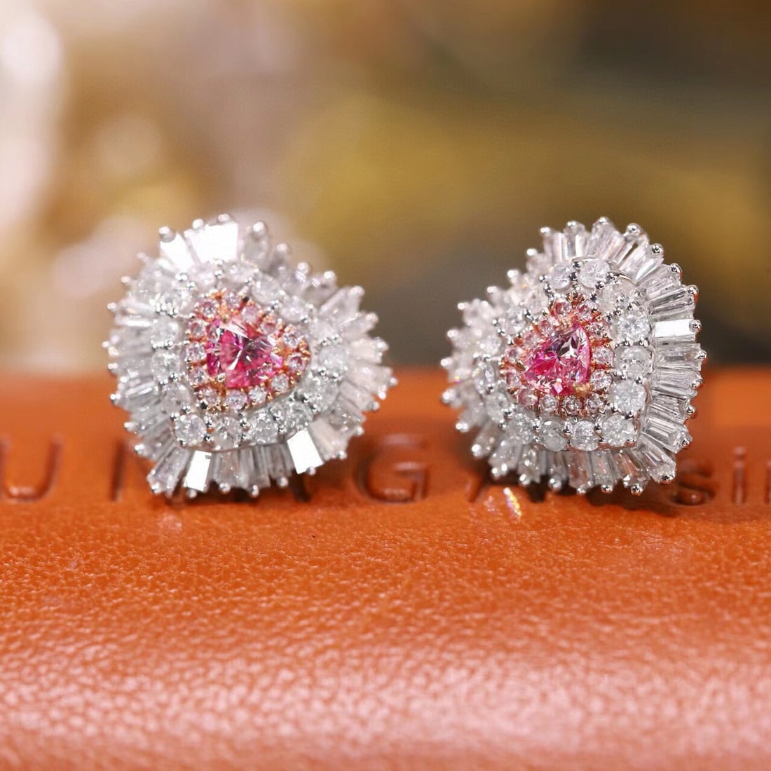 14k Gold 0.90 Ctw Natural Pink Diamond & Diamond Earrings - 3