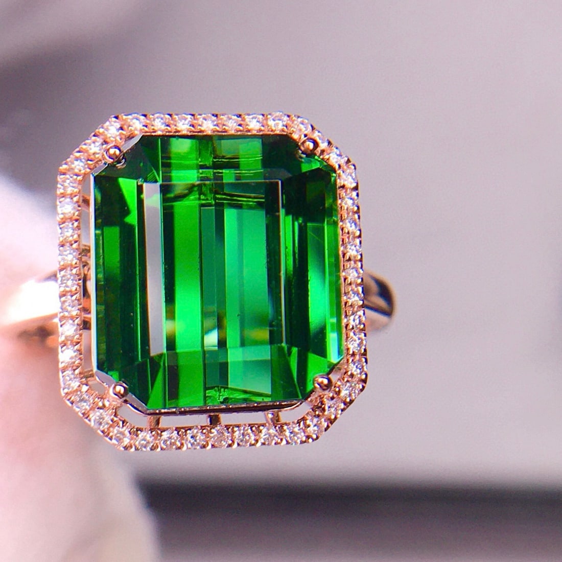 14k Gold 7.28 Ct Natural Tourmaline & Diamond Ring - 4