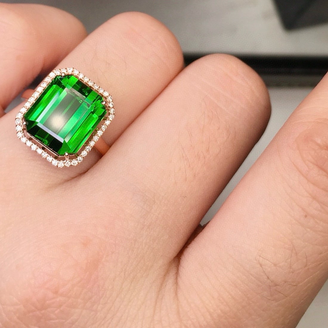 14k Gold 7.28 Ct Natural Tourmaline & Diamond Ring - 8