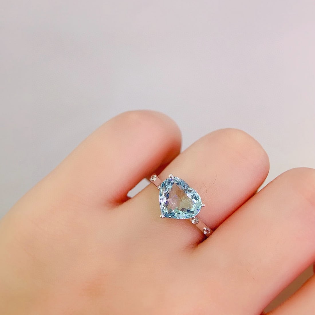 14k Gold 2.78 Ct Natural Aquamarine & Sapphire Ring - 6