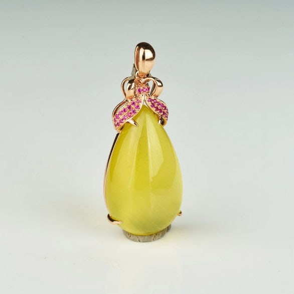 14k Gold 23.36 Ct Natural Prehnite & Ruby Pendant( Without Chain ) - 7