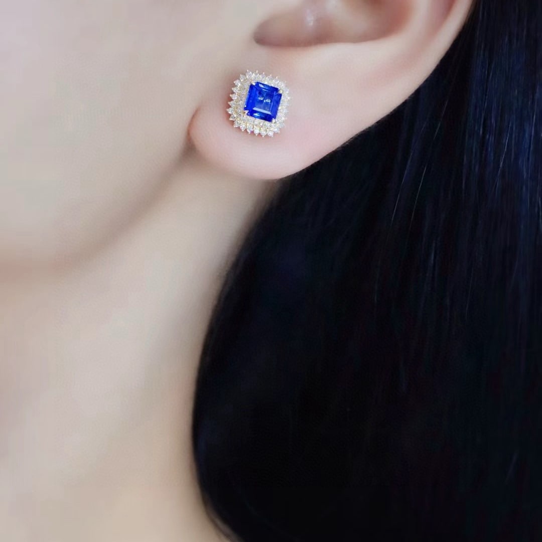 14k Gold 2.25 Ctw Natural Sapphire & Diamond Earrings - 2