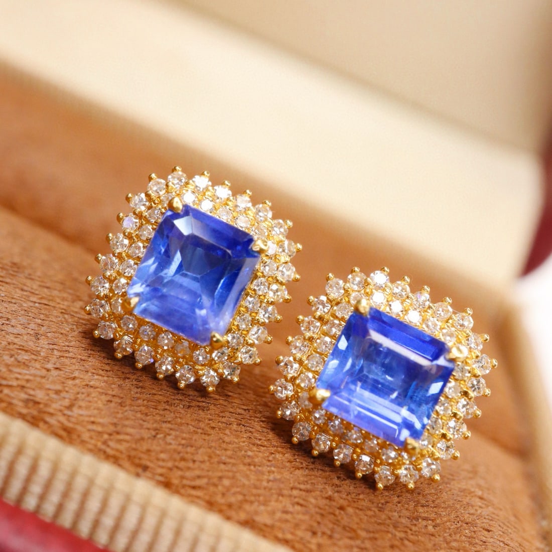 14k Gold 2.25 Ctw Natural Sapphire & Diamond Earrings - 4