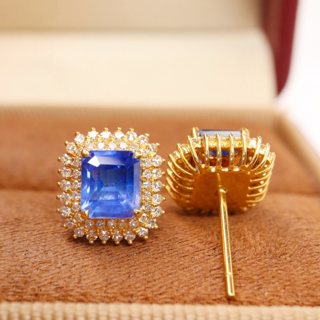 14k Gold 2.25 Ctw Natural Sapphire & Diamond Earrings - 5