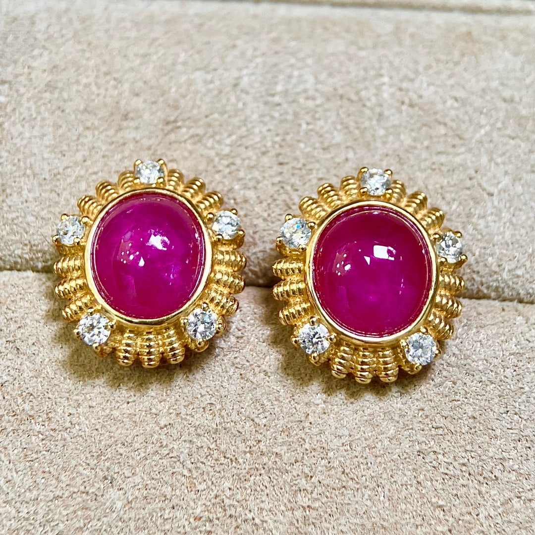14k Gold 4.66 Ctw Natural Ruby & Diamond Earrings - 2