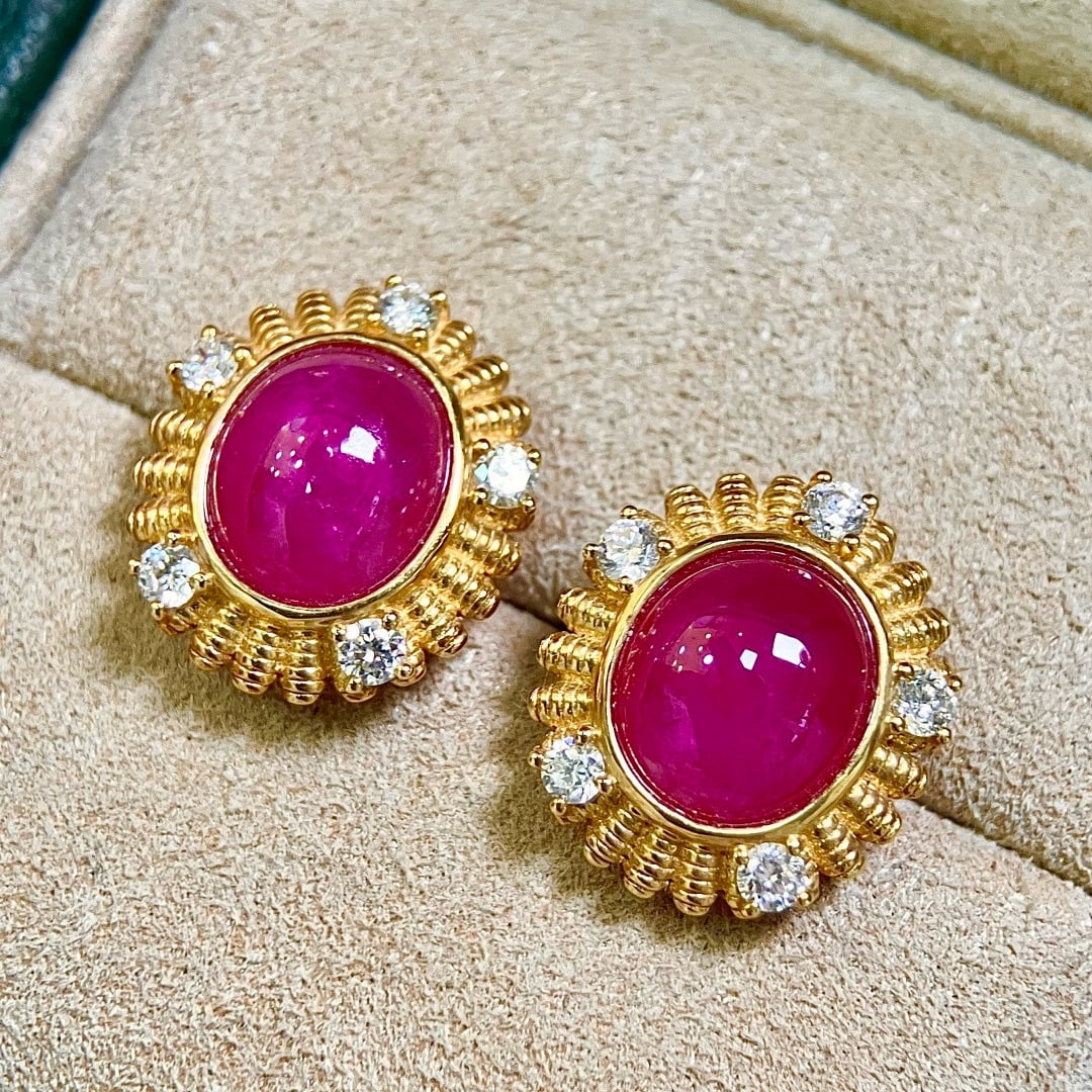 14k Gold 4.66 Ctw Natural Ruby & Diamond Earrings - 4