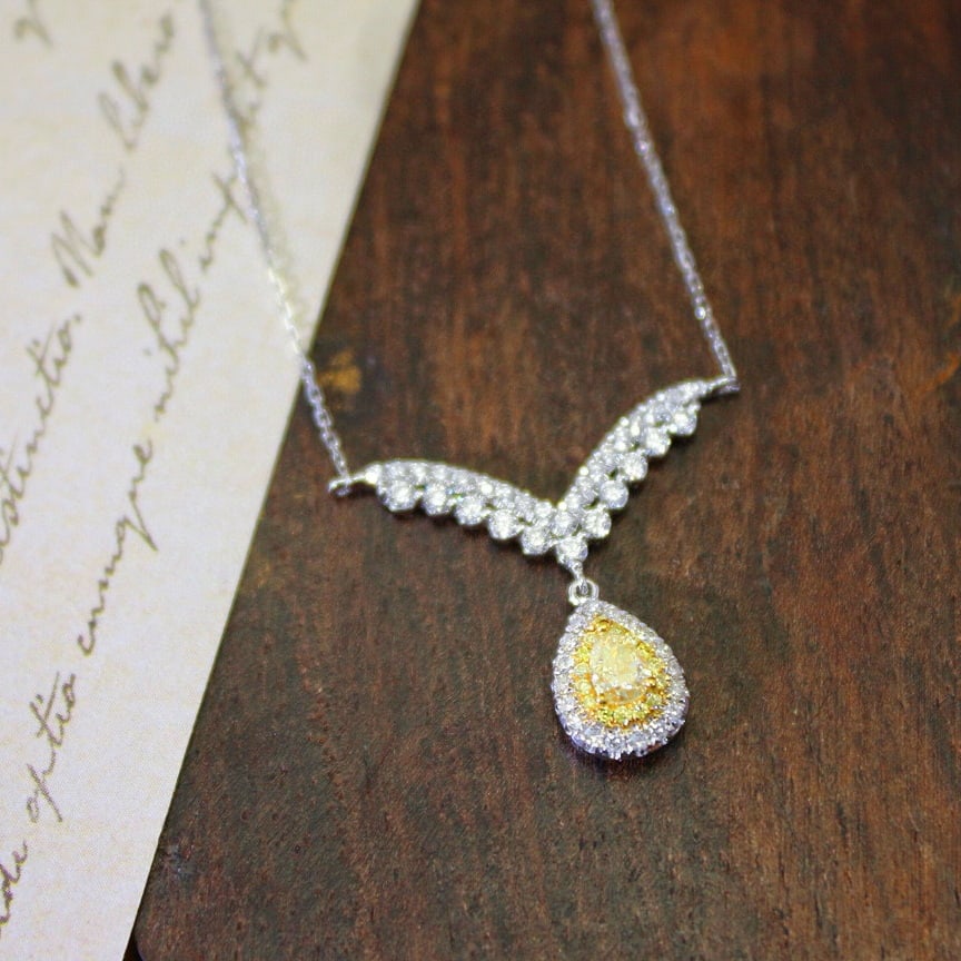 14k Gold 0.58 Ctw Natural Yellow Diamond & Diamond Necklace - 3