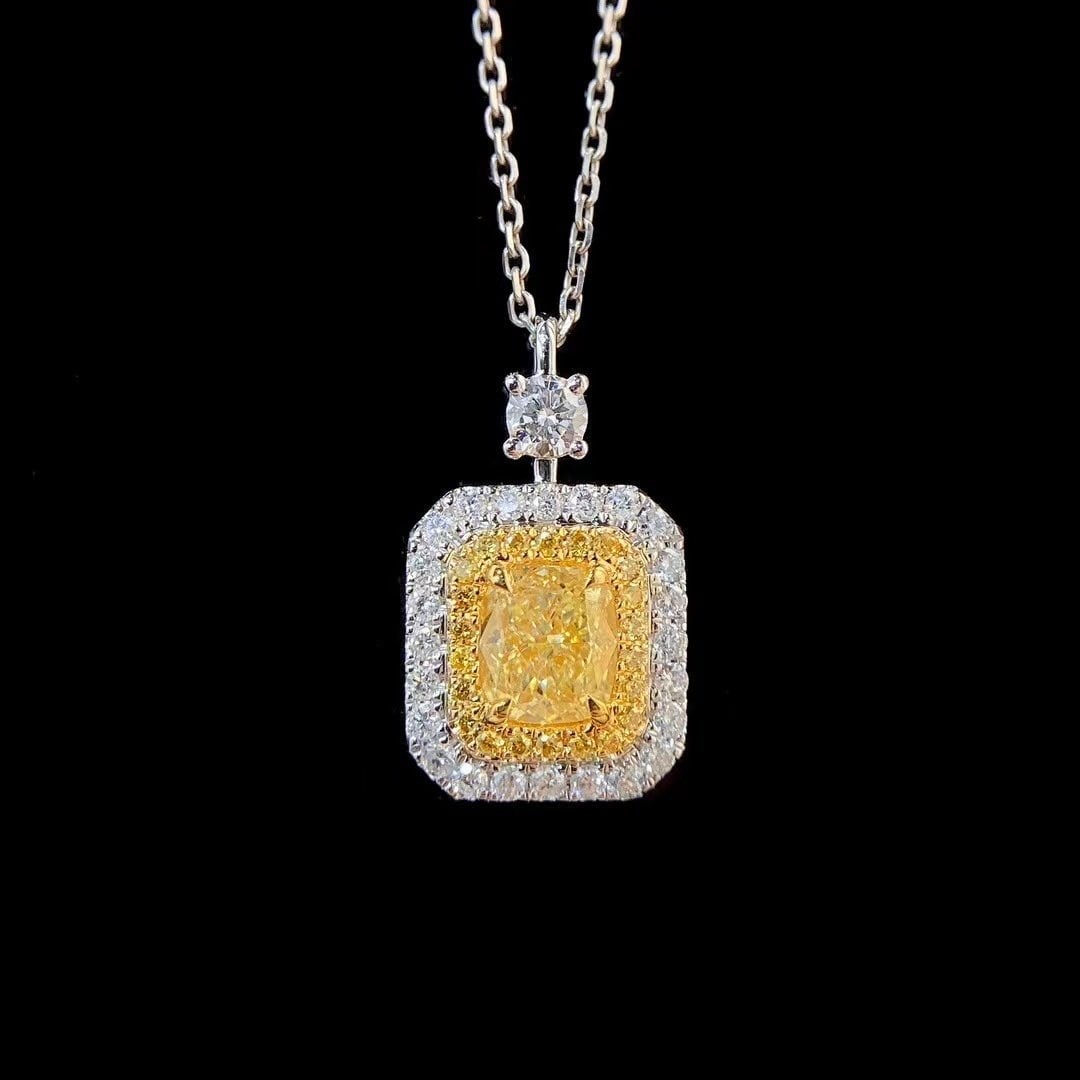 14k Gold 1.05 Ctw Natural Yellow Diamond & Diamond Pendant( Without Chain ) - 4