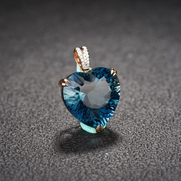 14k Gold 21.82 Ct Natural Topaz & Diamond Pendant( Without Chain ) - 2