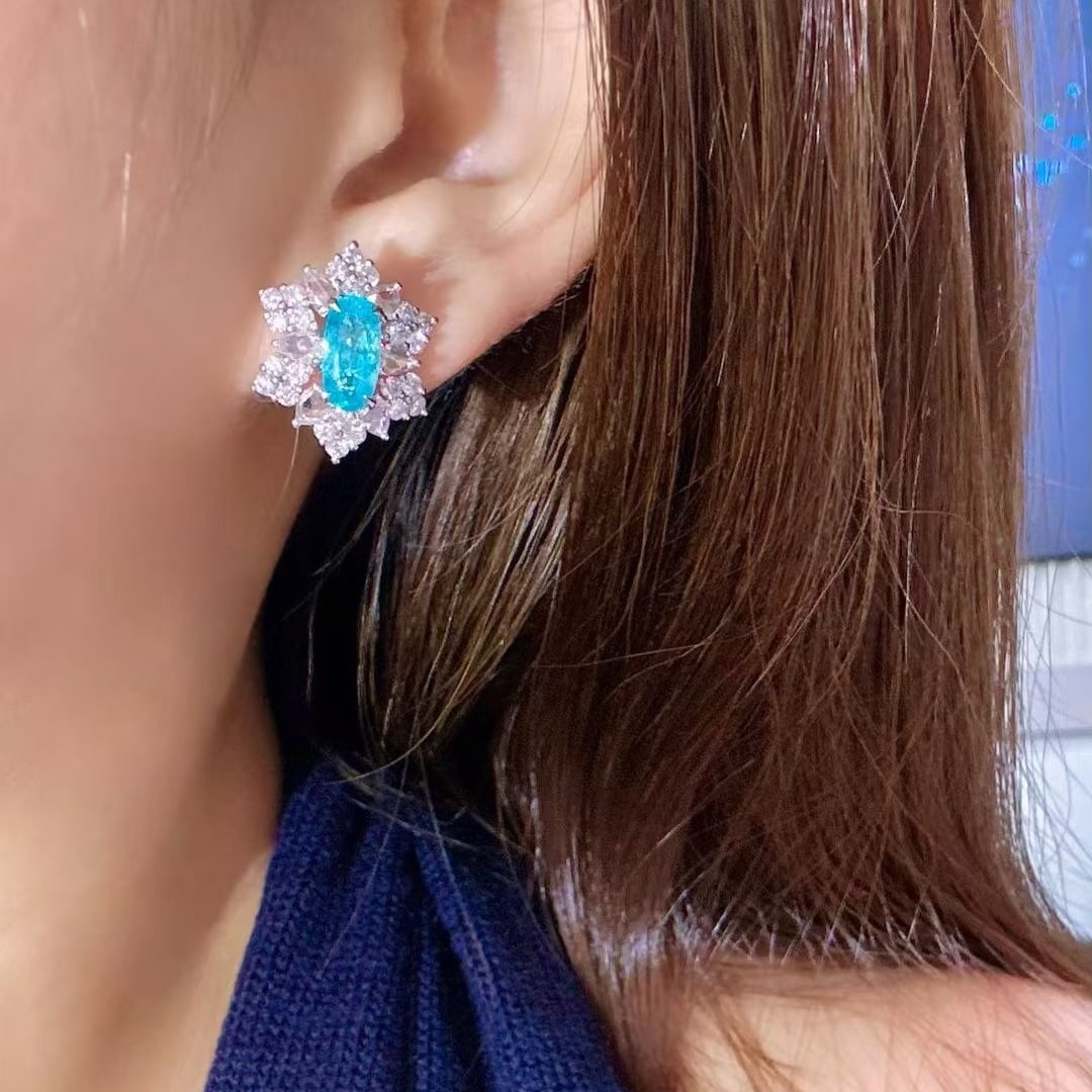 14k Gold 3.99 Ctw Natural Paraiba Tourmaline & Diamond Earrings - 4