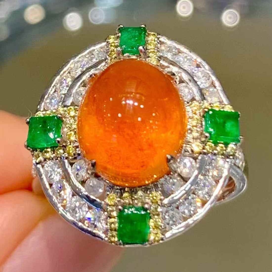 14k Gold 6.28 Ct Natural Spessartine & Diamond Ring - 2